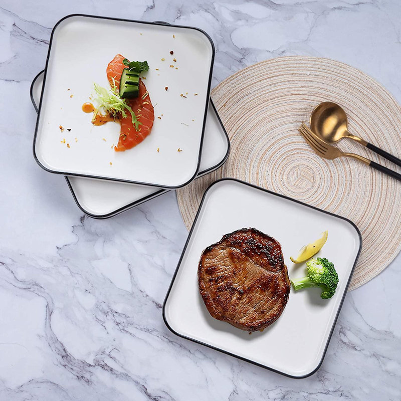 Latitude Run® 8" Ceramic Square Dinner Plates Porcelain Classic